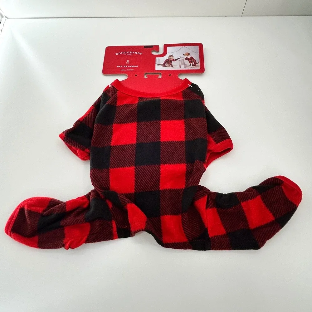 Wonder Shop Pet Pajamas Small Red Black Buffalo Plaid Fleece‎ Dog Cat NEW